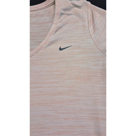 Nike women's heathered pink‎ workout athletic top v-neck black swoosh sz. XL - Picture 2 of 9